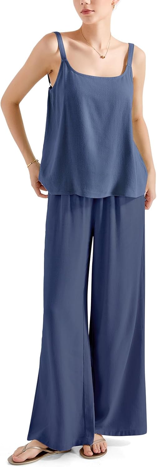 SUUKSESS Women 2 Piece Outfits Linen Pants Set